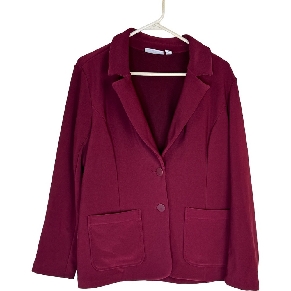 Susan Graver Notch Collar Blazer Women MP Deep Garnet Brushed Back LK Fusion